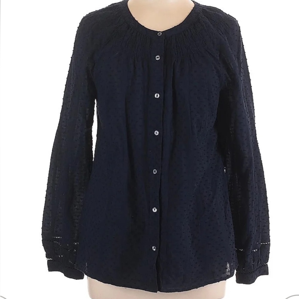 NWOT Talbots Deep Navy Button-Up Collarless Blouse Size XL